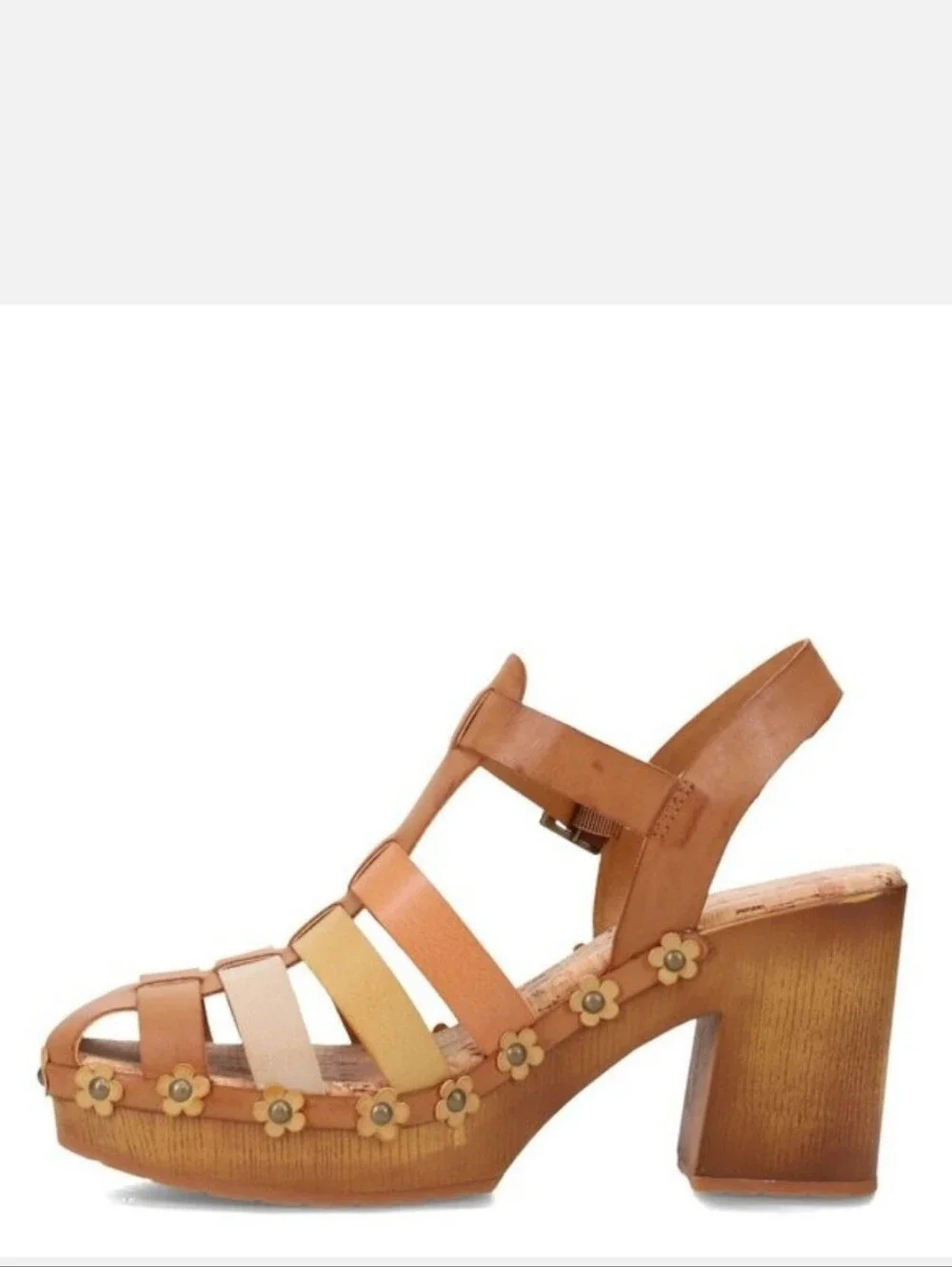 Platform Floral-Accent Strappy Sandal - Tan Multi